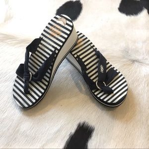 Nautical navy and white platform flip flops